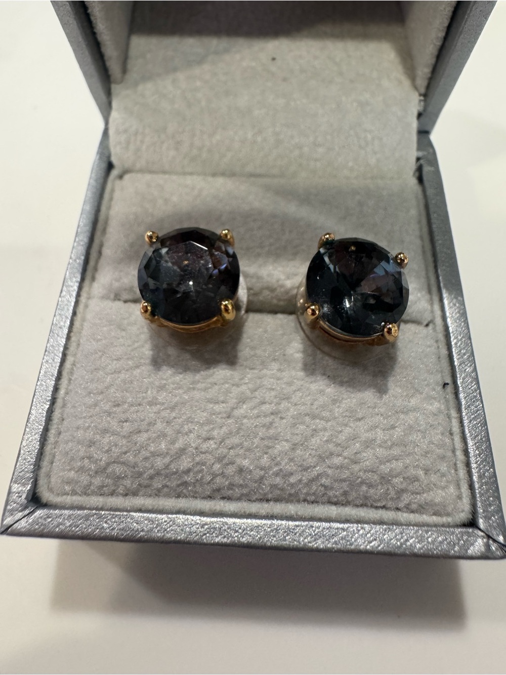Kate Spade Gold-Plated Stud Earrings With Black/Charcoal Gray Gumdrop Gemstone